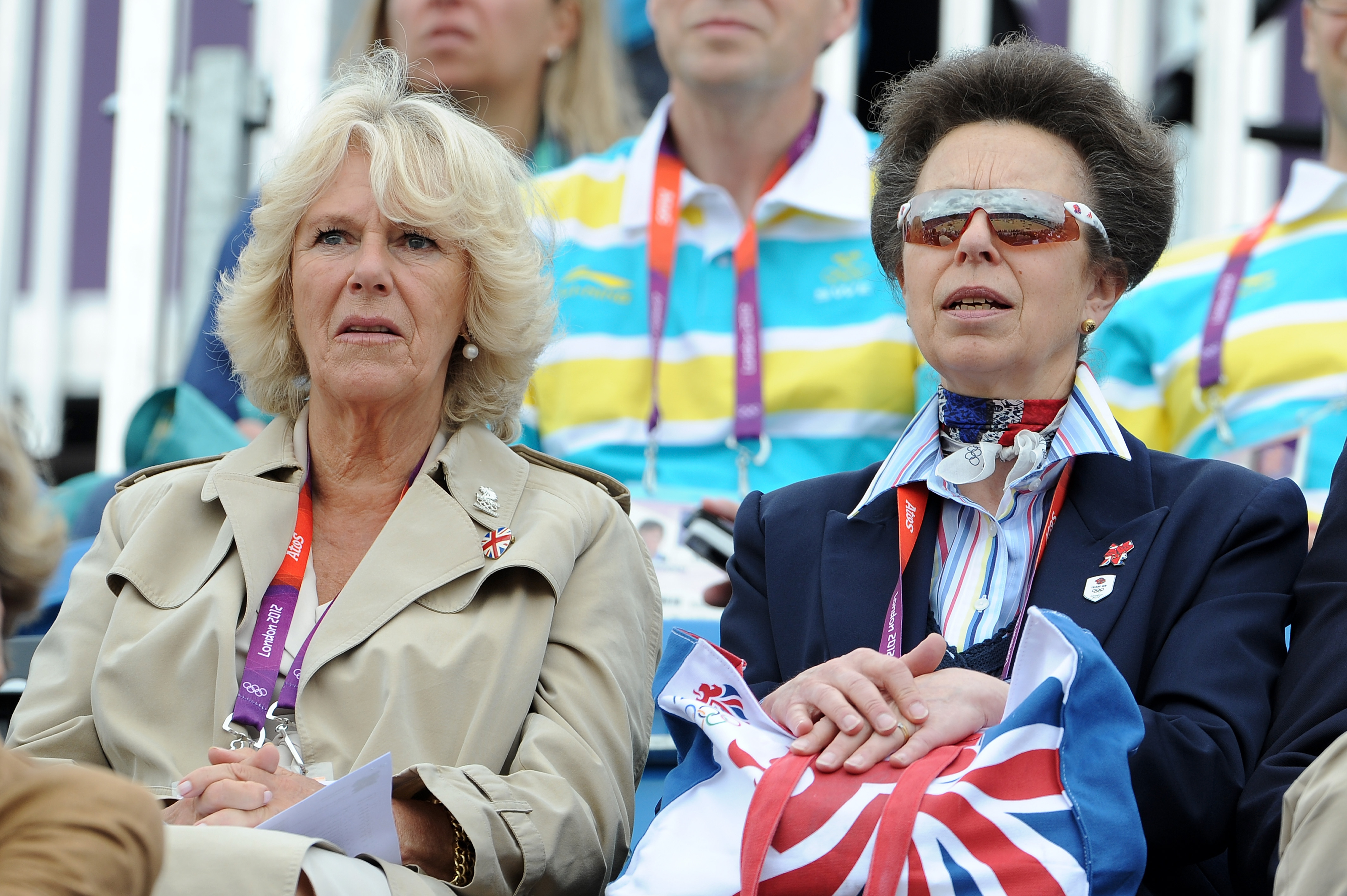 Queen Camilla and Princess Anne at the Show Jumping Eventing Equestrian on day four of the London 2012 Olympic Games on July 31 in England. | Source: Getty Images