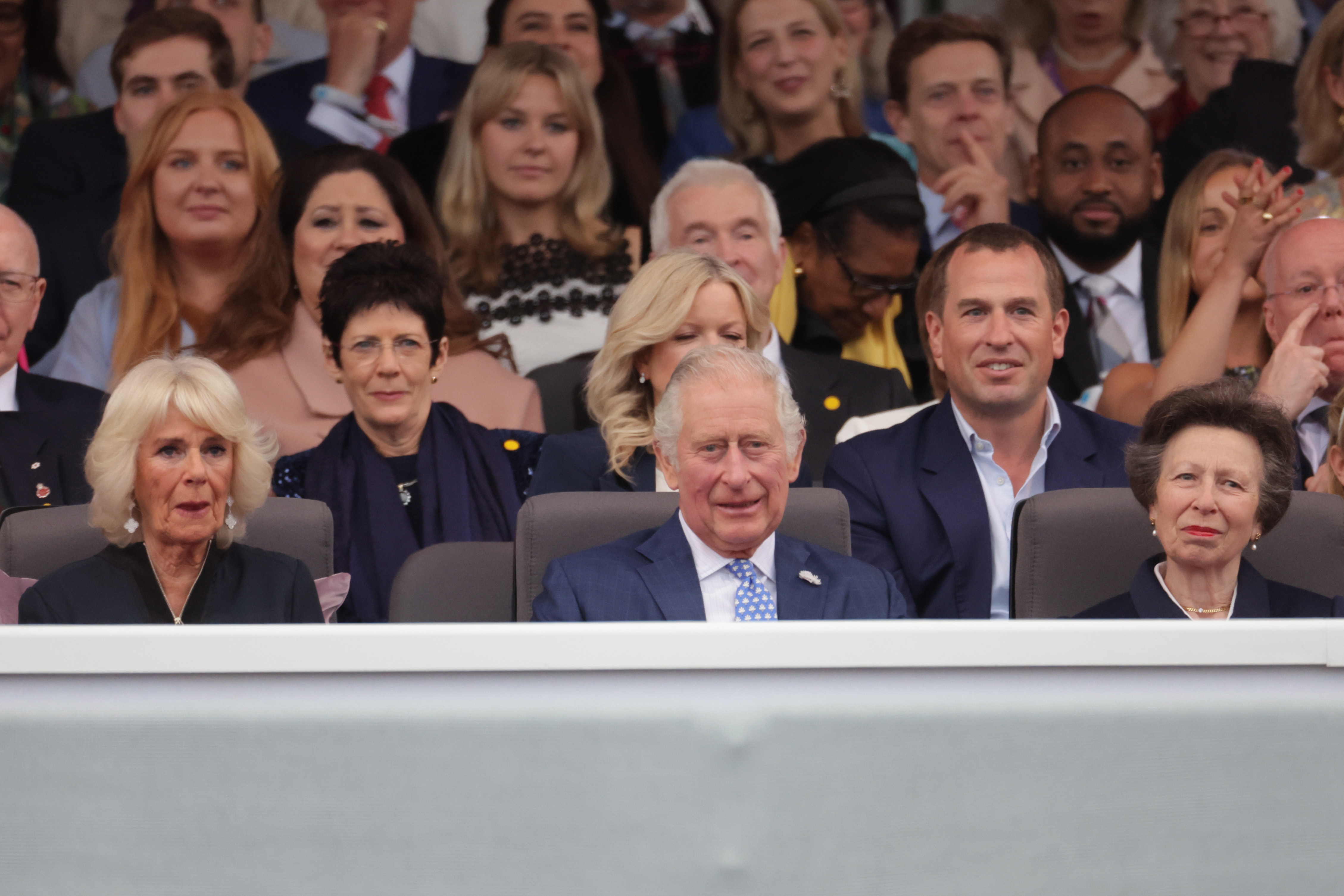 Queen Camilla, King Charles III, and Princess Anne during the Platinum Party at the Palace in front of Buckingham Palace on June 4, 2022, in London, England. | Source: Getty Images