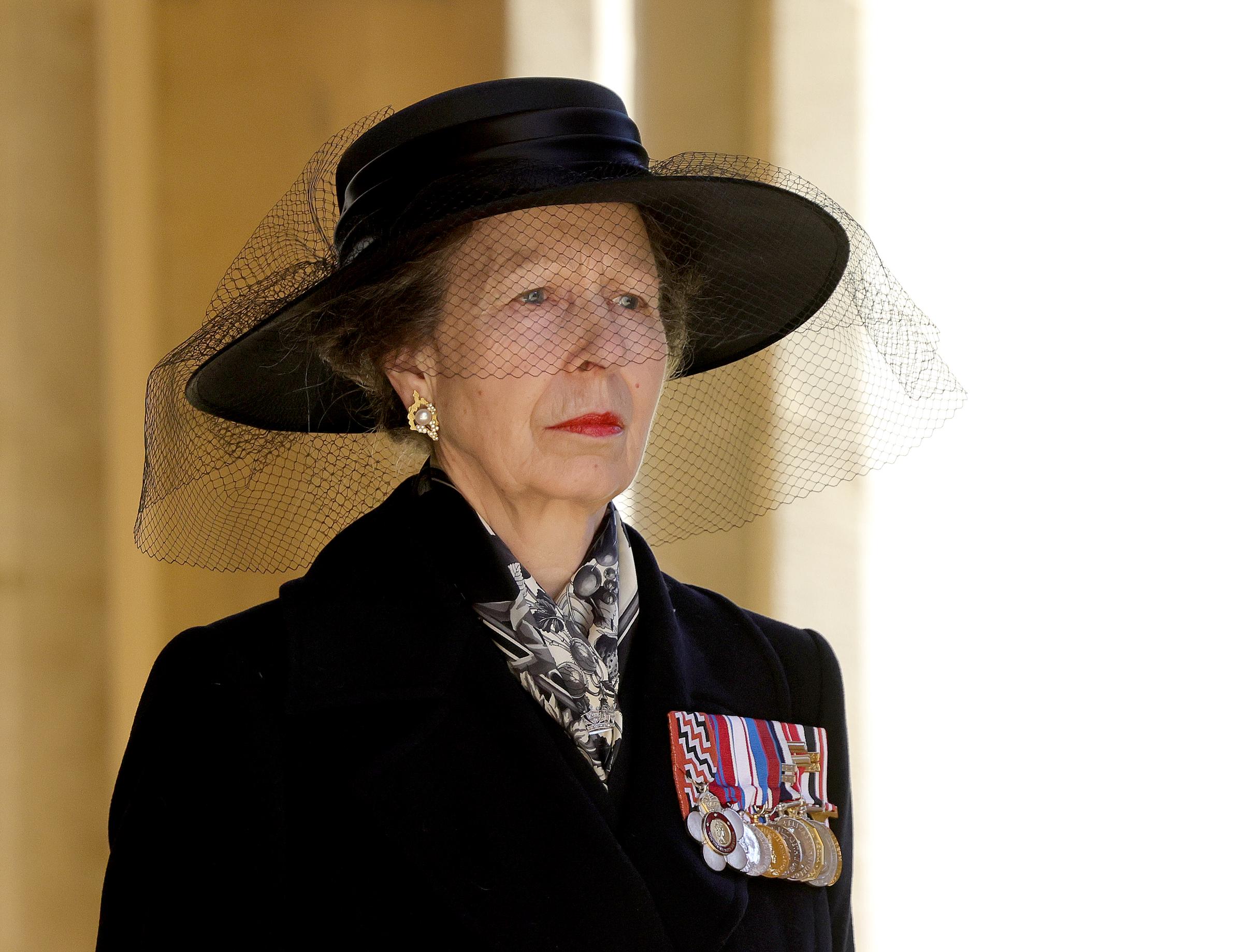 Princess Anne during the funeral of Prince Philip, Duke of Edinburgh, at Windsor Castle on April 17, 2021. | Source: Getty Images